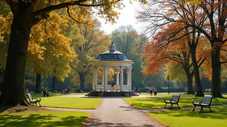 Montpellier Gardens in Cheltenham, with lawns and trees