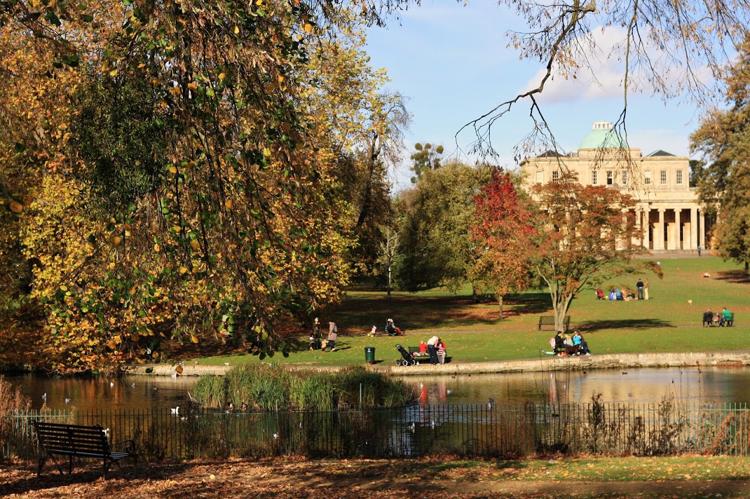 Pittville Park in Cheltenham, with its lake, lawns and trees