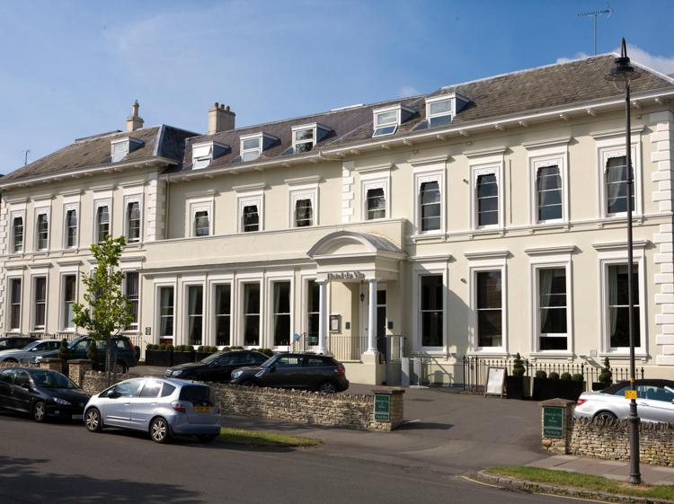 The long cream Georgian front of Hotel du Vin on Parabola Road, Cheltenham